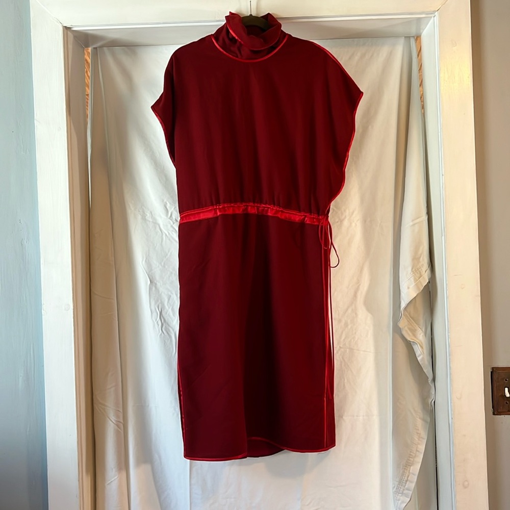 Gucci Red Wool Satin-Trim Cowl-Neck Dress